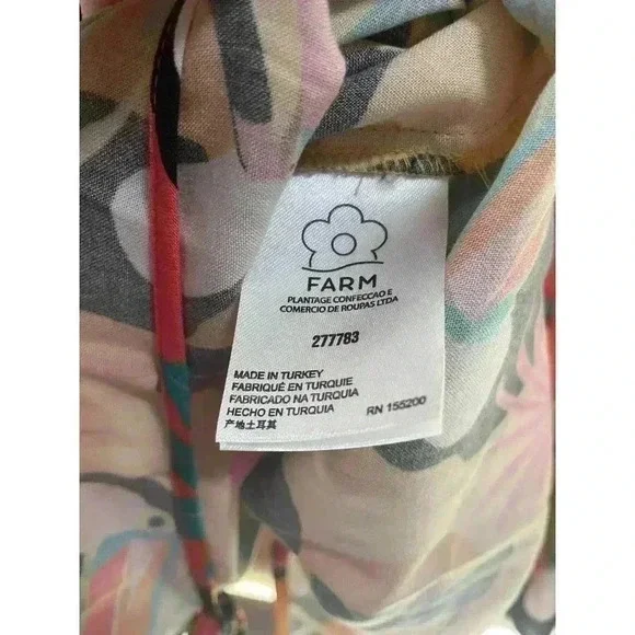 Farm Rio Anthropologie Rainforest Toucan Bird Wrap Shirt Blouse tassel beaded